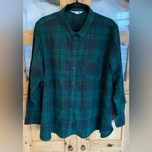 Old Navy Green and Blue Plaid Women's Button Down Shirt